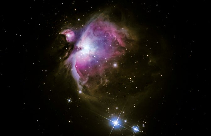 Salgótarján, 2015. február 8. Az Orion-köd (M42M43, NGC 1976) a több fotóból számítógépes programmal összeállított, Salgótarján közelébõl fotózott felvételen 2015. február 7-én. A csillagközi gázfelhõrõl a felvétel egy 15 centiméter átmérõjû, 1200 milliméter gyújtótávolságú csillagászati távcsõvel készült. MTI Fotó: Komka Péter
