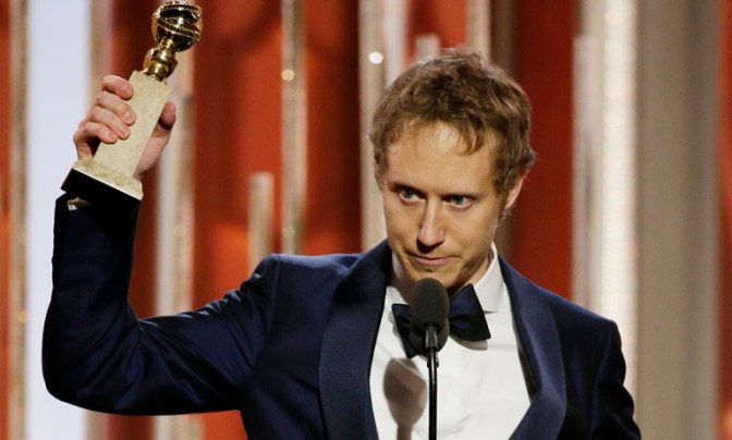 BEVERLY HILLS, CA - JANUARY 10: In this handout photo provided by NBCUniversal,   Laszlo Nemes accepts the awards for Best Motion Picture, Foreign Language for "Son of Saul" onstage during the 73rd Annual Golden Globe Awards at The Beverly Hilton Hotel on January 10, 2016 in Beverly Hills, California.  (Photo by Paul Drinkwater/NBCUniversal via Getty Images)